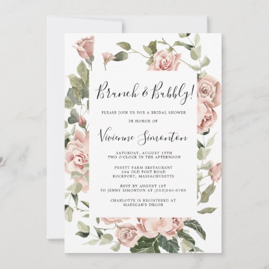 Dusty Pink Floral Brunch en Bubble Kaart (Voorkant)
