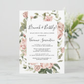 Dusty Pink Floral Brunch en Bubble Kaart (Staand voorkant)