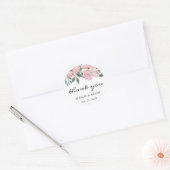 Dusty Pink Floral Calligrafie Script Dank u Ronde Sticker (Envelop)