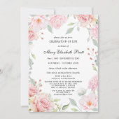 Dusty Pink Floral Celebration of Life Invitation Kaart (Voorkant)