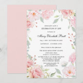 Dusty Pink Floral Celebration of Life Invitation Kaart (Voorkant / Achterkant)
