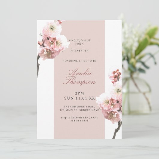 Dusty Pink Floral Cherry Blossom Vrijgezellenfeest Kaart (Staand voorkant)