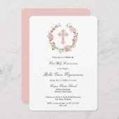 Dusty Pink Floral Cross Wreate First Community Kaart (Voorkant / Achterkant)