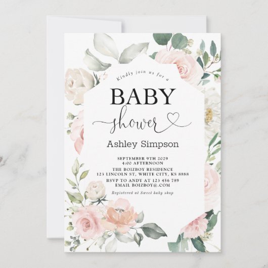 Dusty Pink Floral Diamond Baby shower Kaart (Voorkant)
