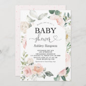 Dusty Pink Floral Diamond Baby shower Kaart (Voorkant / Achterkant)