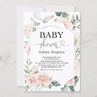 Dusty Pink Floral Diamond Baby shower Kaart