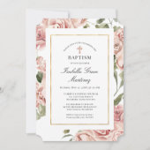 Dusty Pink Floral Elegant Baptisme Kaart (Voorkant)