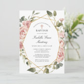 Dusty Pink Floral Elegant Baptisme Kaart (Staand voorkant)