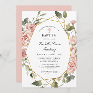 Dusty Pink Floral Elegant Baptisme Kaart