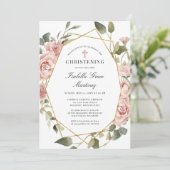 Dusty Pink Floral Elegant Christening Kaart (Staand voorkant)