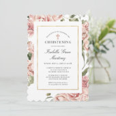 Dusty Pink Floral Elegant Christening Kaart (Staand voorkant)