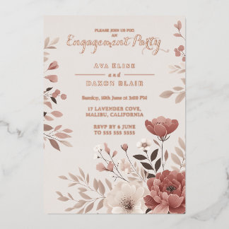 Dusty Pink Floral Engagement Party Folie Uitnodiging