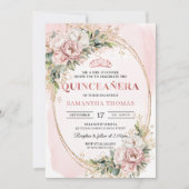 Dusty Pink Floral Eucalyptus 15th Birthday Invite Kaart (Voorkant)