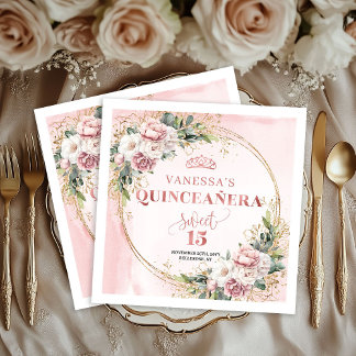 Dusty Pink Floral Eucalyptus Birthday Napkins Servet
