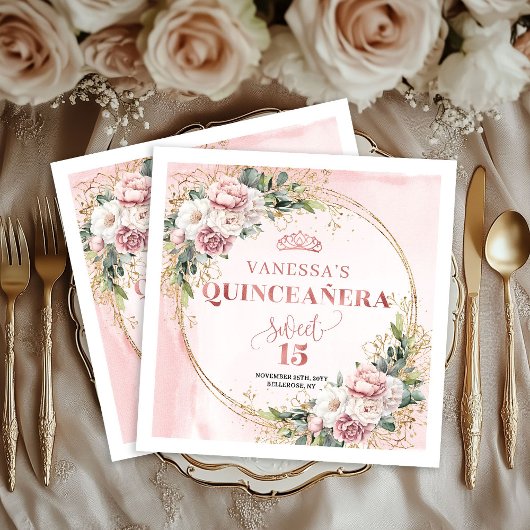Dusty Pink Floral Eucalyptus Birthday Napkins Servet