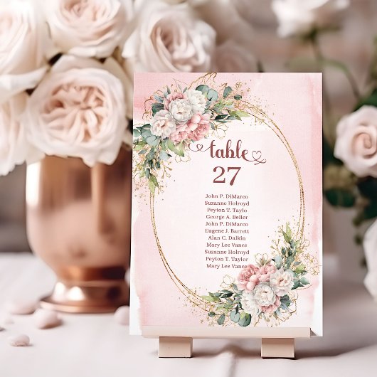 Dusty Pink Floral Eucalyptus Gold Table Numbers Kaart
