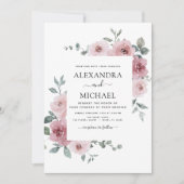 Dusty Pink Floral Eucalyptus Greenery Wedding Invi Kaart (Voorkant)