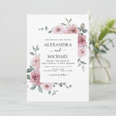 Dusty Pink Floral Eucalyptus Greenery Wedding Invi Kaart (Staand voorkant)