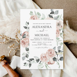 Dusty Pink Floral Eucalyptus Greenery Wedding Invi Kaart