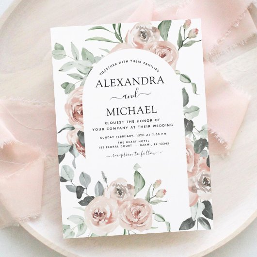 Dusty Pink Floral Eucalyptus Greenery Wedding Invi Kaart