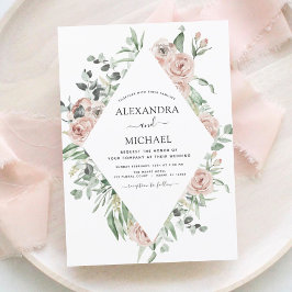 Dusty Pink Floral Eucalyptus Greenery Wedding Invi Kaart