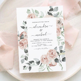 Dusty Pink Floral Eucalyptus Greenery Wedding Invi Kaart