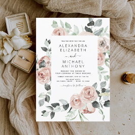 Dusty Pink Floral Eucalyptus Greenery Wedding Invi Kaart