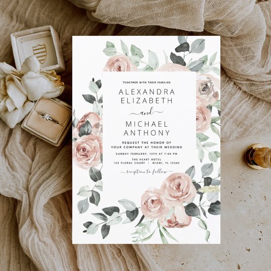 Dusty Pink Floral Eucalyptus Greenery Wedding Invi Kaart
