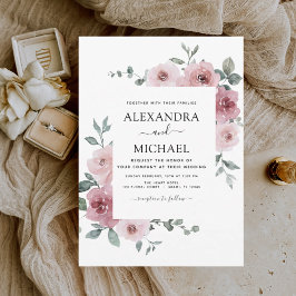 Dusty Pink Floral Eucalyptus Greenery Wedding Invi Kaart