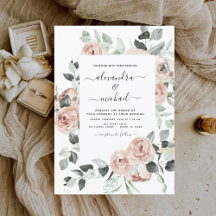Dusty Pink Floral Eucalyptus Greenery Wedding Invi