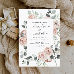 Dusty Pink Floral Eucalyptus Greenery Wedding Invi Kaart