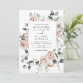 Dusty Pink Floral Eucalyptus Greenery Wedding Invi Kaart (Staand voorkant)