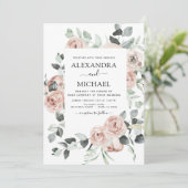 Dusty Pink Floral Eucalyptus Greenery Wedding Invi Kaart (Staand voorkant)