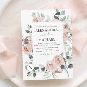 Dusty Pink Floral Eucalyptus Greenery Wedding Kaart