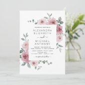 Dusty Pink Floral Eucalyptus Greenery Wedding Kaart (Staand voorkant)