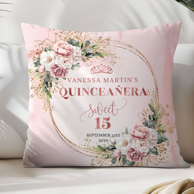 Dusty Pink Floral Eucalyptus Perfect Gift Quince  Kussen (Dusty Pink Floral Eucalyptus Perfect Gift Quince Pillow)