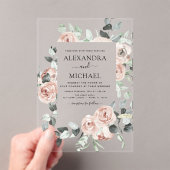 Dusty Pink Floral Eucalyptus Weddenschap Acryl Uitnodigingen (Insitu (Draagbaar))