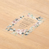 Dusty Pink Floral Eucalyptus Weddenschap Acryl Uitnodigingen (Laagn)