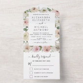 Dusty Pink Floral Eucalyptus Weddenschap All In One Uitnodiging (Binnen)