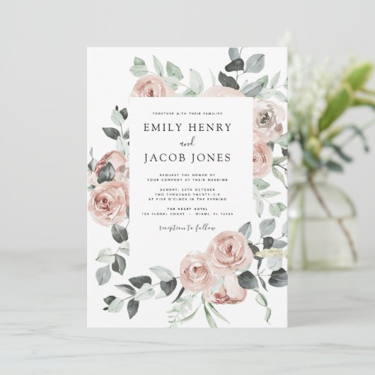 Dusty Pink Floral Eucalyptus Weddenschap Kaart (Staand voorkant)