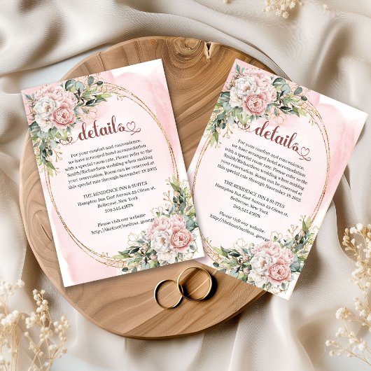 Dusty Pink Floral Eucalyptus Wedding Details  Informatiekaartje
