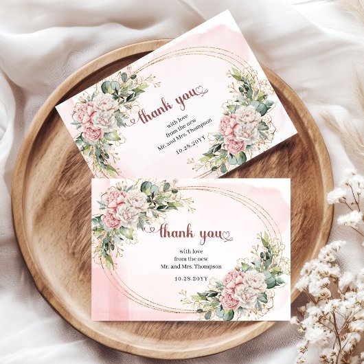 Dusty Pink Floral Eucalyptus Wedding Thank You   Bedankkaart
