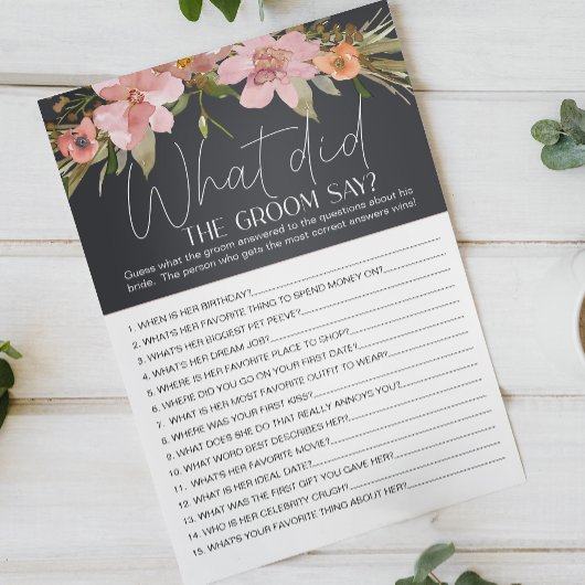 Dusty Pink Floral Game Wat zou de Groom zeggen? Flyer