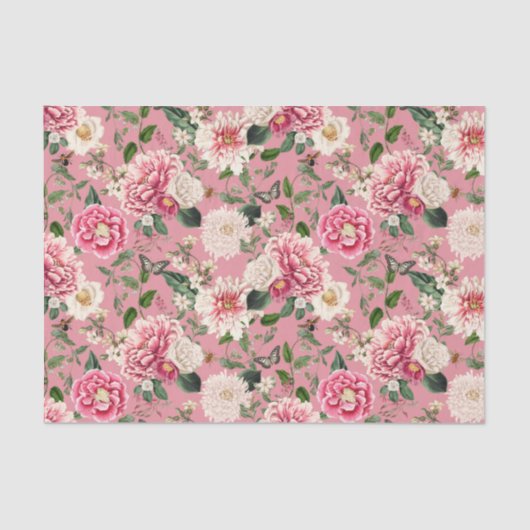 Dusty Pink  Floral Garden Pattern Tissuepapier (Voorkant)