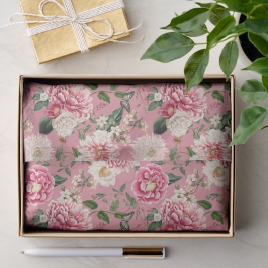 Dusty Pink Floral Garden Pattern Tissuepapier (Geschenk)