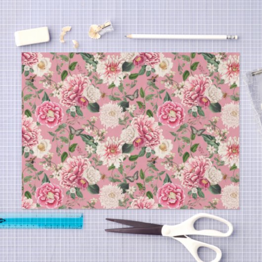Dusty Pink  Floral Garden Pattern Tissuepapier (Craft)