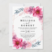 Dusty Pink Floral Geometric Greenery Wedding Kaart (Voorkant)