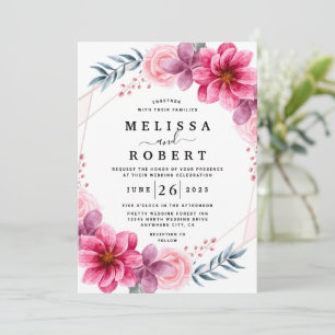 Dusty Pink Floral Geometric Greenery Wedding Kaart