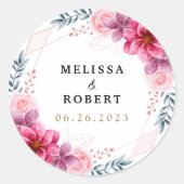 Dusty Pink Floral Geometric Greenery Wedding Ronde Sticker (Voorkant)