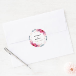 Dusty Pink Floral Geometric Greenery Wedding Ronde Sticker